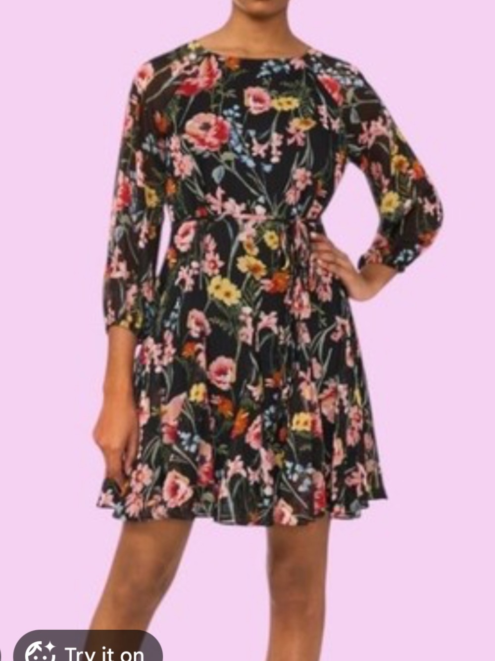 $79 Msk Women's Printed Tie-Waist Long-Sleeve Chiffon Dress M -🛑Missing belt🛑